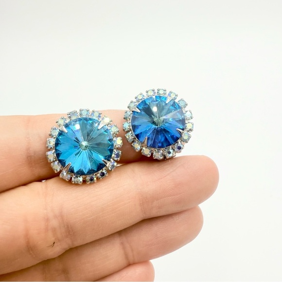 Vintage Three Sets Blue AB Crystal Rhinestones Blue Aqua Necklace and Earrings - Picture 4 of 10